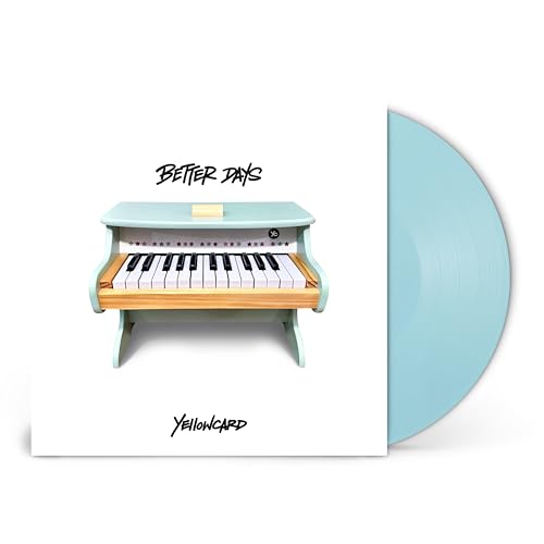 Yellowcard's "Better Days" vinyl record with a teal piano image.