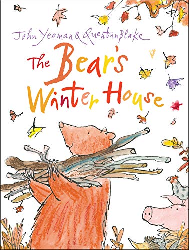 Book cover: bear carrying branches, with falling leaves and small birds.