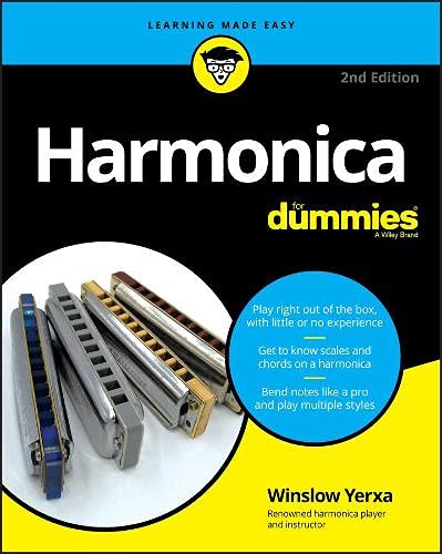Book cover for Harmonica For Dummies featuring four harmonicas on a white background.
