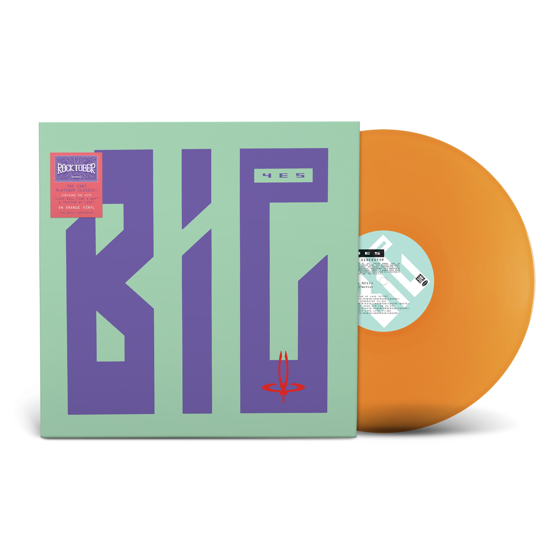 Orange vinyl record of Yes’ “Big Generator” in a blue and white cover.