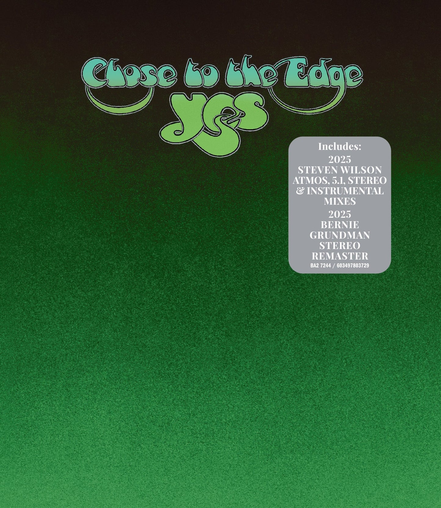 Green album cover for YES’s “Close to the Edge” with band logo.