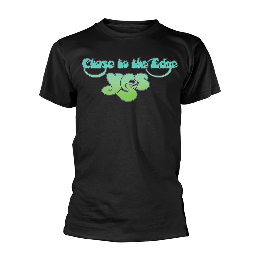 Black t-shirt with green and white “Close to the Edge” and “YES” logo.