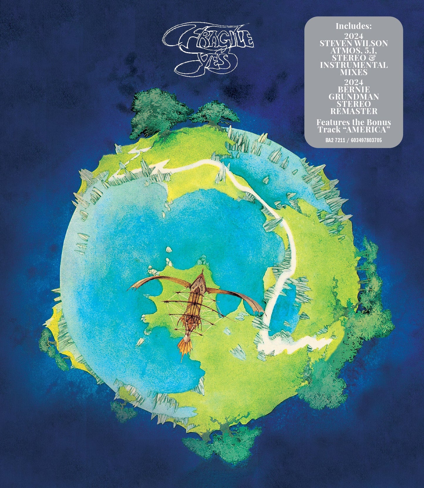 Fragile" album cover by YES: a painted globe with a stylized landscape.