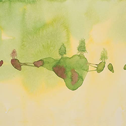 Watercolor-style album cover with green and brown floating islands.
