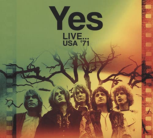 Yes album cover, "Live... USA '71," featuring band members and trees.