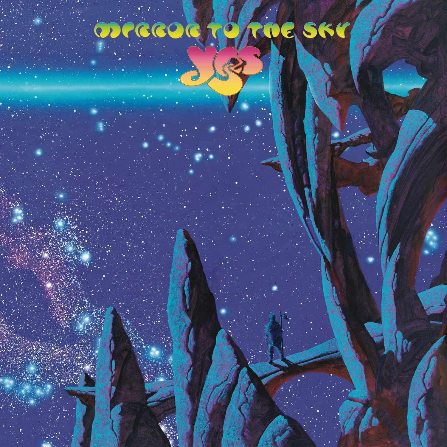 Album cover for Yes’ “Mirror to the Sky” with a starry, surreal landscape.