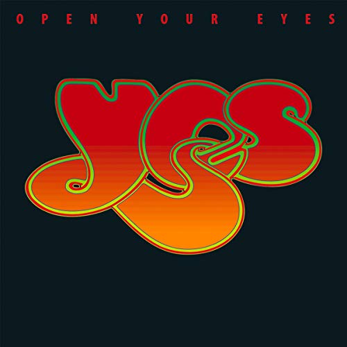 "Album cover with 'Yes' in gradient red-orange letters on a black background."