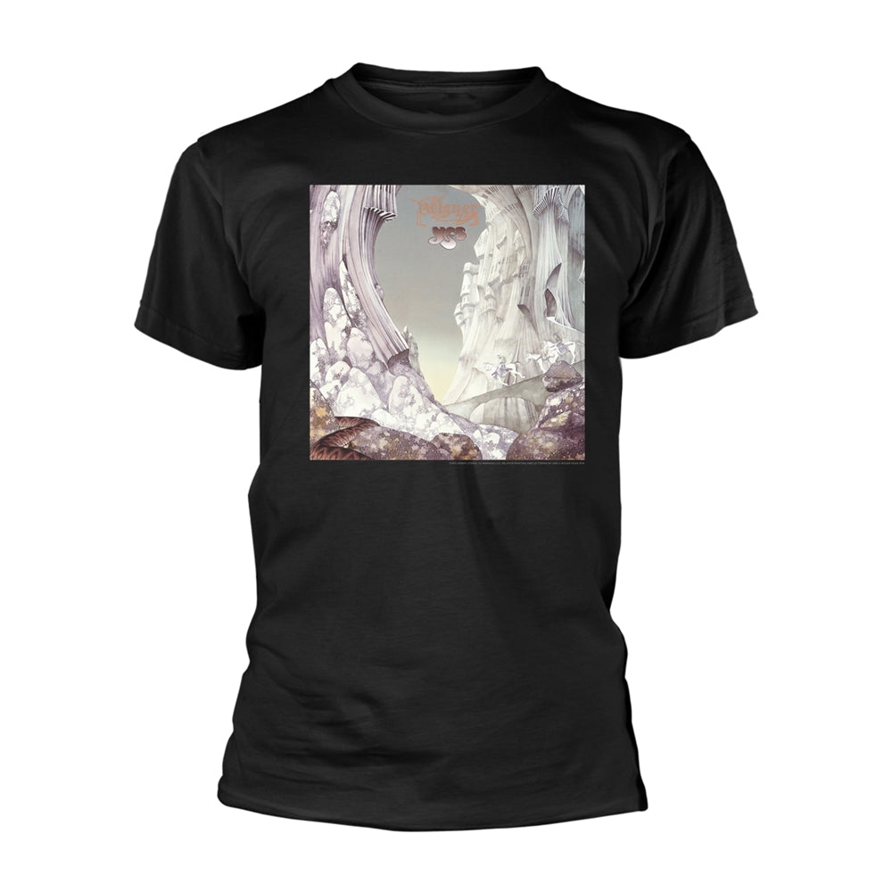 Black t-shirt with a vintage album cover graphic of swirling landscapes.
