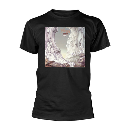 Black t-shirt with a vintage album cover graphic of swirling landscapes.