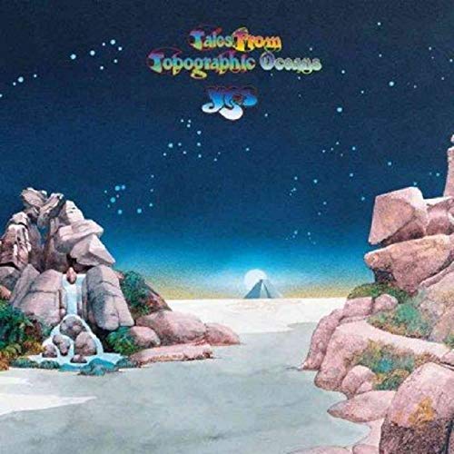 Yes album cover: landscape with mountains, water, and starry sky.