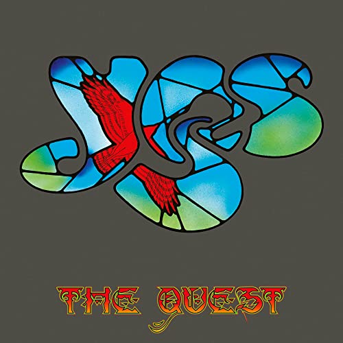 The Yes logo filled with a stained-glass bird design above the text The Quest.
