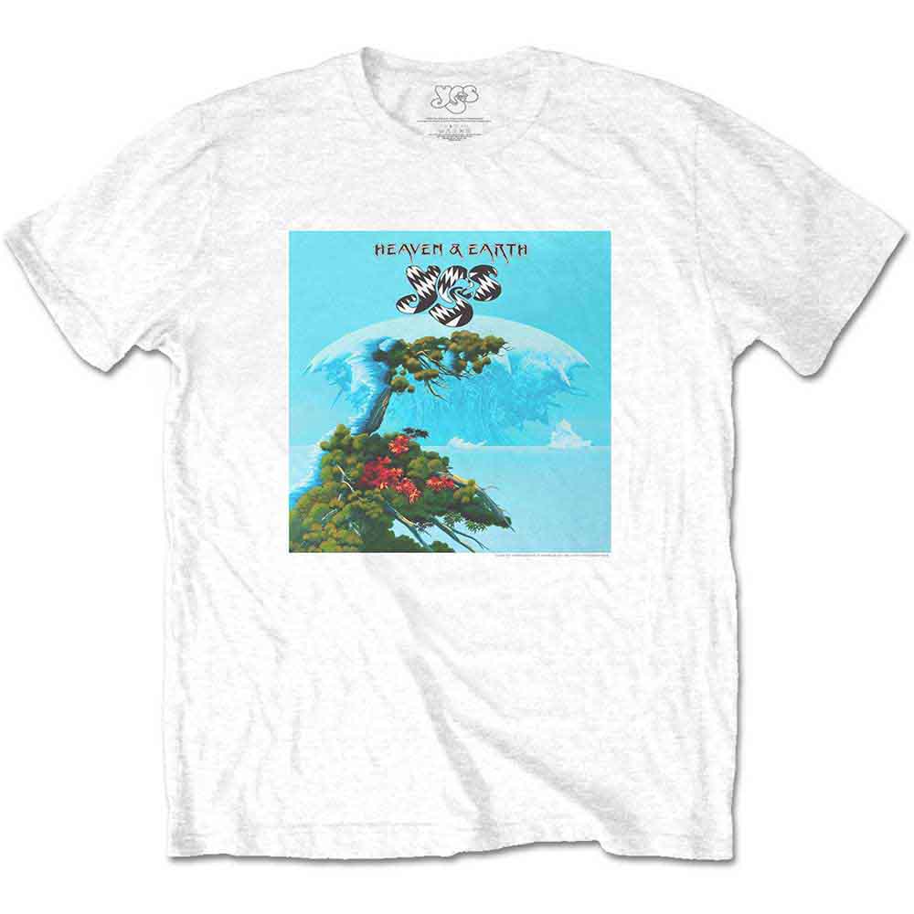 A black unisex t-shirt featuring a graphic design titled Heaven and Earth.