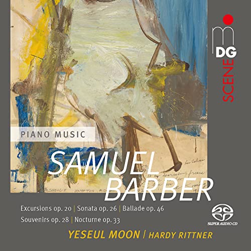 CD cover with abstract painting, text “Samuel Barber” and pianist names.