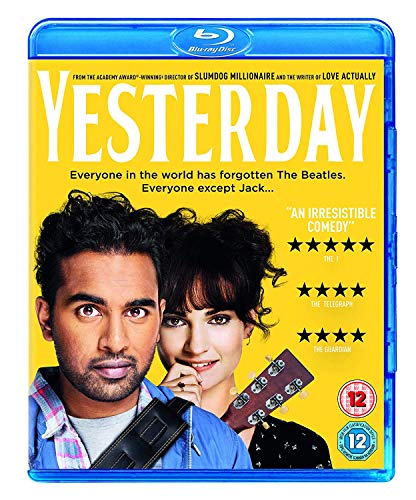Yesterday" Blu-ray cover featuring two people with guitars, yellow background.