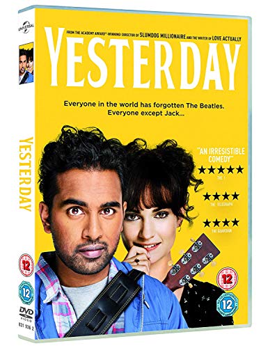 Yesterday" DVD cover featuring Himesh Patel and Ana de Armas, yellow background.