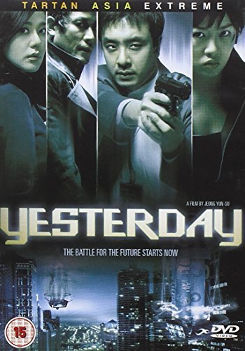 DVD cover for “Yesterday” featuring three people and a city skyline.