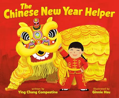 Book cover with a girl and a vibrant yellow Chinese dragon dance puppet.