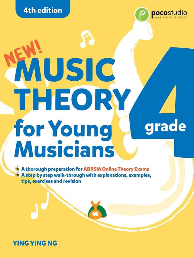 Music Theory for Young Musicians Grade 4 textbook cover on a yellow background.