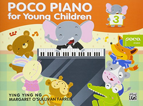 Poco Piano" book cover with cartoon animals playing musical instruments.