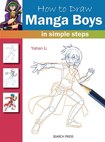 Book cover illustrating manga boy drawing tutorial with sketch and finished art.