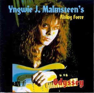 Album cover featuring Yngwie Malmsteen with long hair holding a yellow electric guitar.