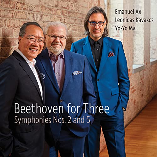 Three musicians – Yo-Yo Ma, Leonidas Kavakos, and Emanuel Ax – in suits.