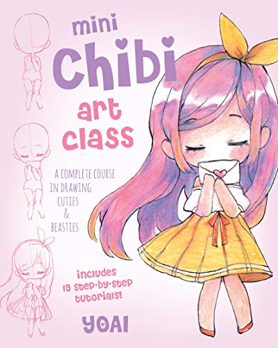 Book cover featuring a colorful chibi girl illustration and step-by-step drawing sketches.