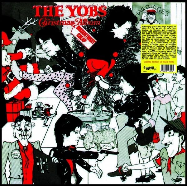 The Yobs" Christmas Album coloured vinyl record cover with cartoon illustration.