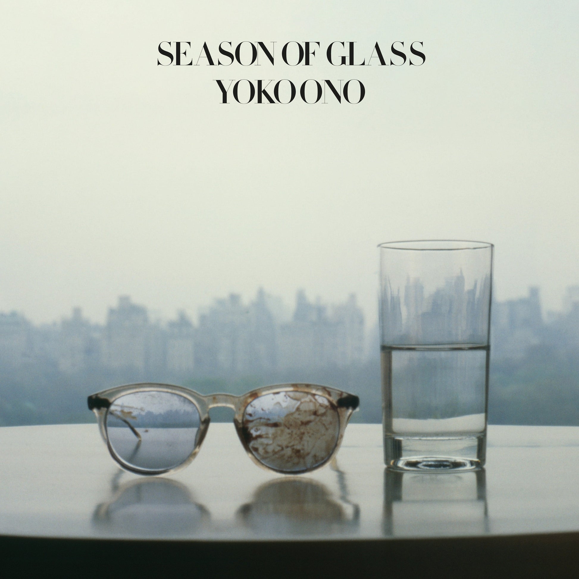 Album cover for Yoko Ono’s “Season of Glass” featuring glasses and a glass.