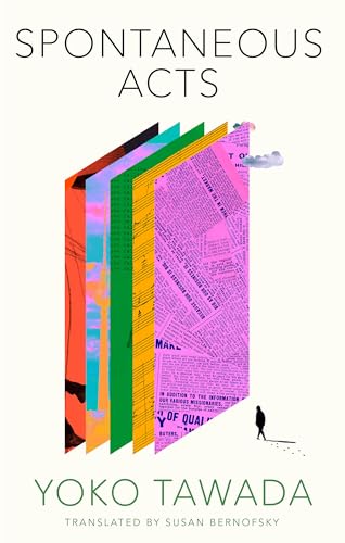 Book cover for “Spontaneous Acts” with abstract colorful layers and a small figure.