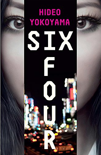 Book cover for “Six Four” with large white text and blurred faces.
