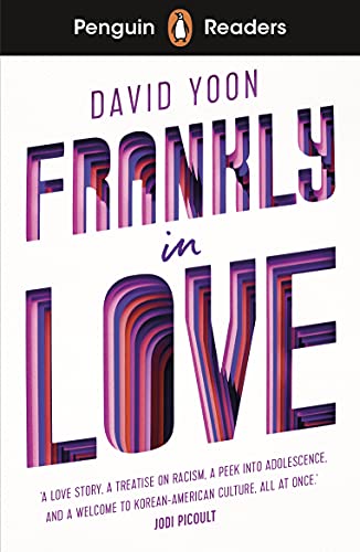 Book cover for Frankly in Love by David Yoon, featuring stylized purple 3D lettering.