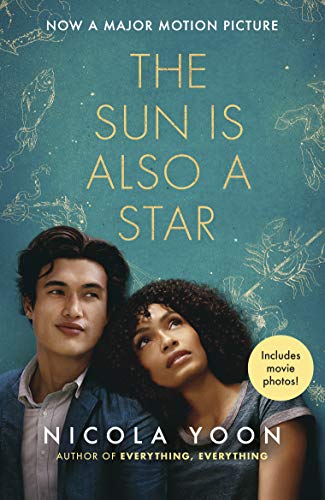 Book cover featuring a young couple and celestial illustrations.