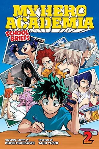 My Hero Academia School Briefs volume 2 book cover featuring various anime character photographs.