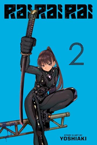Manga cover: crouching girl with sword, blue background, text “Rai Rai Rai, Vol. 2”.