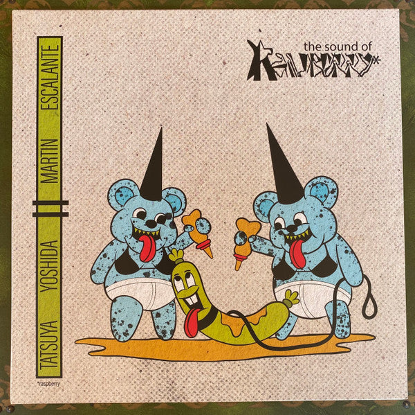 Vinyl record cover with cartoon bears, a lizard, and text labels.