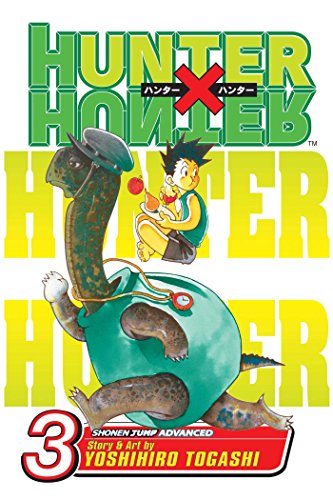Manga cover featuring Gon Freecss sitting on a large turtle wearing a cap.
