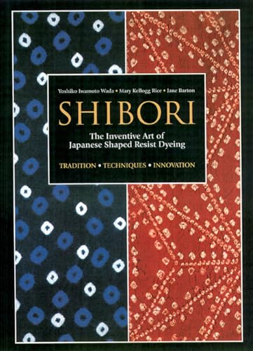 Book cover featuring patterned blue and red Shibori dyed fabrics.