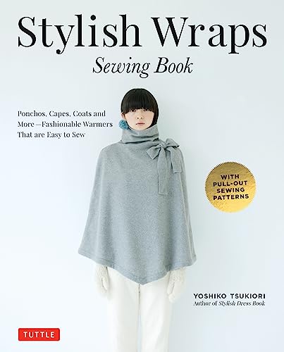Sewing book cover featuring a woman wearing a grey poncho with a bow.