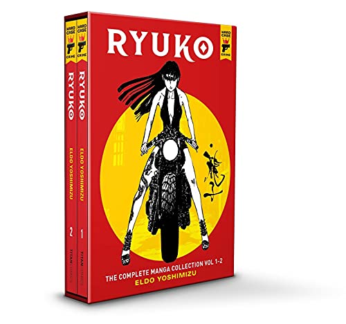 Red boxed set of two Ryuko manga volumes with a woman on a motorcycle.
