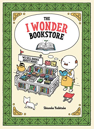 Book cover illustration of a small bookstore with a child reading.