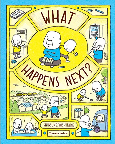 Book cover with cartoon illustrations of a man and child in various daily scenes.
