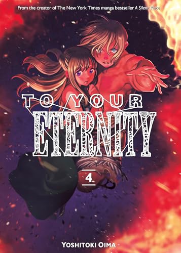 To Your Eternity 4" manga cover with two characters and fiery background.