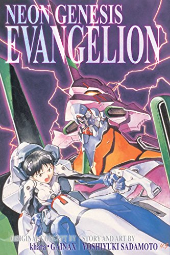 Neon Genesis Evangelion manga cover featuring a pilot in a cockpit with a giant robot.