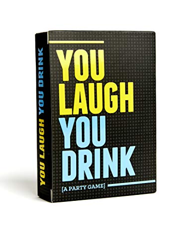 Black and blue card game box with text: "You Laugh You Drink.