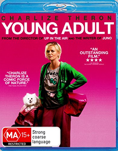 Young Adult" Blu-ray cover featuring Charlize Theron and a small white dog.