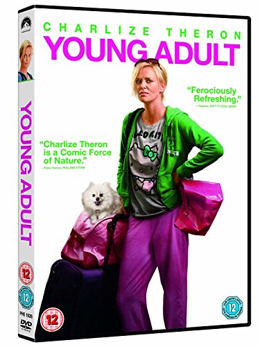 Young Adult" DVD cover featuring Charlize Theron, a dog, and luggage.