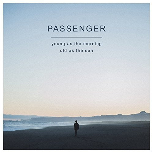 Album cover with a person walking on a beach at sunrise or sunset.