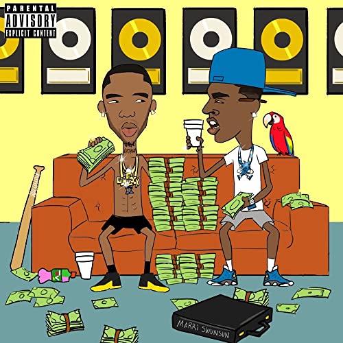 Album cover for Young Dolph & Key Glock’s “Dum and Dummer 2” featuring cartoon rappers.