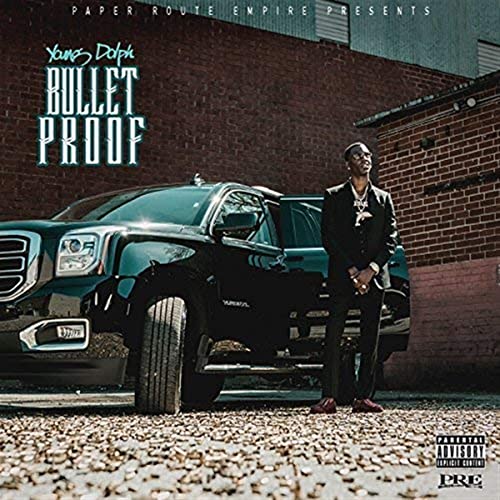 Album cover for Young Dolph’s “Bulletproof” featuring a man and car.